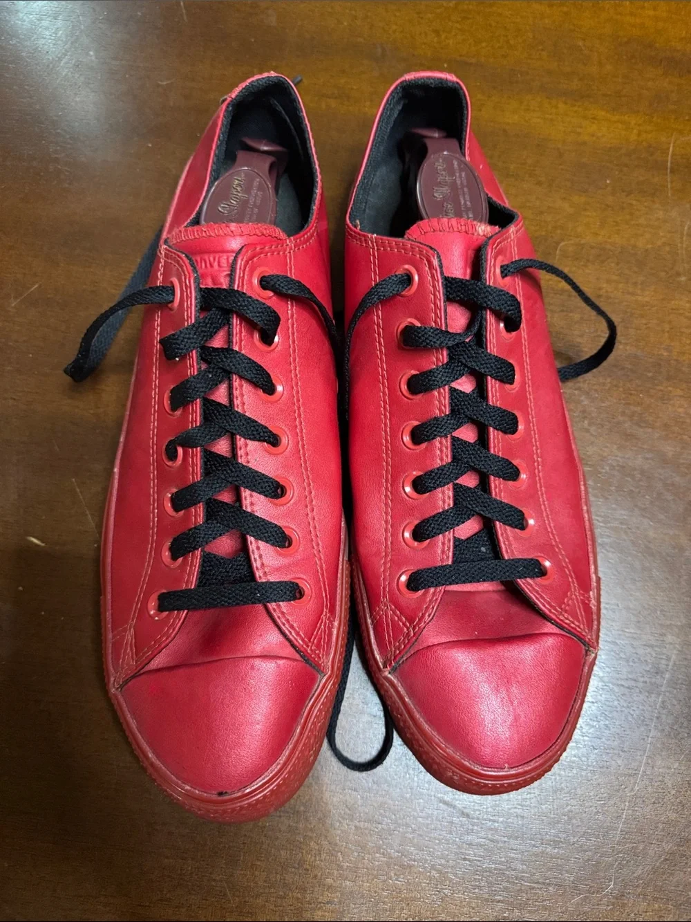 Converse Men's Red Leather Sneakers with Black Laces
